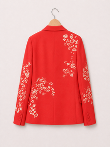 Coral Pink Printed <b>Blazer</b> with Floral Abstract Pattern Long Sleeve Tailored Jacket Premium Structured Fabric Elegant <b>Blazer</b> - Product Image 3