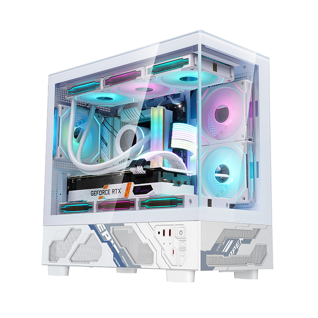 White Mid Tower ATX Plastic Gaming Case with Full Tempered Glass Front/Side Panels Supporting 360mm Top Radiator 420mm Long GPU