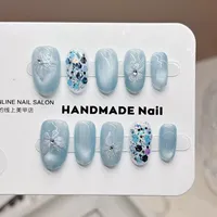 Faux ongles gothiques à presser faits à la main, couleur unie, motif papillon, courts, avec accents œil de chat