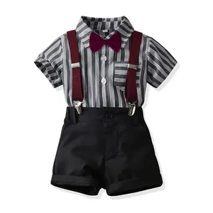 2023 Summer new arrival baby boys birthday outfits shirt + suspenders shorts toddler boys gentleman 2pcs clothes sets