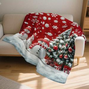 Christmas Santa Snowman Christmas Tree Flannel Blanket Throw Blanket Nap Blanket Festive Winter Warm Fade Resistant Lightweight - Product Image 5