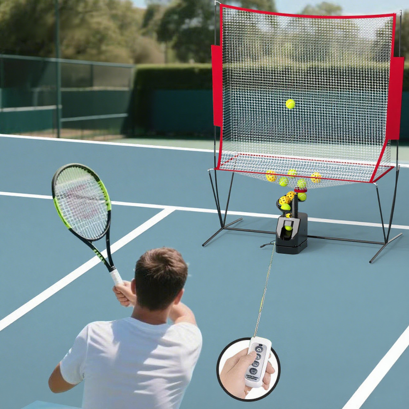 Pro-Grade Tennis Trainer Adjustable Speed/Frequency Anti-Jamming Remote Control Portable Pickleball Tennis Ball Machine Plastic