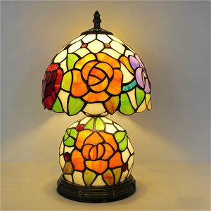 Modern Floral Stained Glass LED <strong>Table</strong> Lamp Resin Base Vintage Handcrafted Shade for Bedroom Living Room Study Decor - Product Image 5
