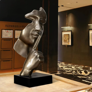 Quncan RS-1090 Estatua de Arte Abstracto de Poliresina, Silencio es Oro, Gran Escultura Decorativa para el Hogar, Rostro de Hombre Silencioso - Product Image 1