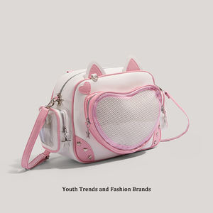 Tas Ita Bentuk Hati Kawaii Kustom, Tas Ita Bentuk Hati Berbahan Beludru Mewah dengan Renda Pink yang Menggemaskan untuk Penggemar Anime - Product Image 5