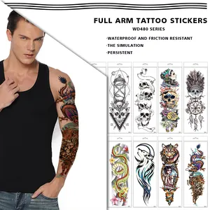 Tatuadores de brazo completo impermeables, pegatinas de tatuaje temporal no tóxicas y ecológicas, WD01-20, venta al por mayor
