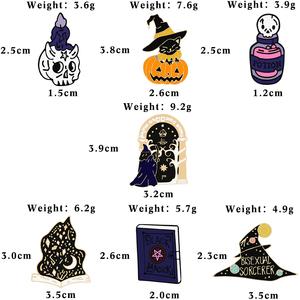 Sombrero <span class=keywords><strong>de</strong></span> bruja <span class=keywords><strong>de</strong></span> Halloween calabaza gato elfo <span class=keywords><strong>mundo</strong></span> mágico camisa solapa Pin broche púrpura poción vela insignias mago esmalte Pin personalizado - Product Image 6