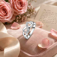 Bague Cœur Infini Romantique en Moissanite pour Femme, en Cuivre Plaqué Argent, Double Bande d'Amour Pavé, Promesse d'Éternité, Fiançailles, Mariage