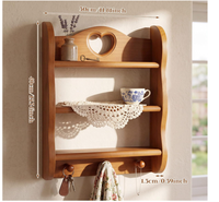 Étagère murale flottante en bois massif personnalisée à 3 niveaux, style vintage, avec crochet pour rangement mural en forme de cœur et dessous de plat au crochet