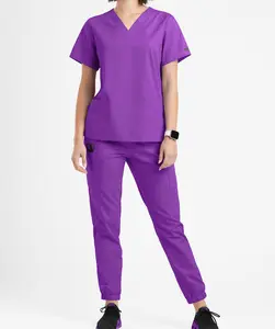 Enfermería Doctor Scrubs Enfermería Médico Odontología Pet Hospital 2 piezas Jogger Spandex Custom Scrubs Uniformes Sets