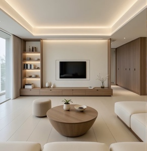 Mueble de <span class=keywords><strong>TV</strong></span> Moderno de Pared con Diseño <span class=keywords><strong>Simple</strong></span> en Madera Veteada, con Iluminación LED y Cajón, para Sala de Estar - Product Image 2
