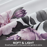 Parure de Lit de Luxe Imprimée Fleurs Violettes, Drap de Lit et Taies d'Oreiller, Ensemble Quatre Pièces