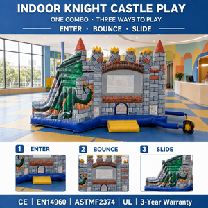 Château gonflable avec toboggan, zone d'escalade, thème château du dragon, location pour fêtes d'enfants, château gonflable commercial - Product Image 2
