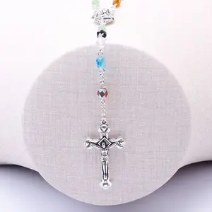 Colar de rosário BL preço de fábrica pingente de Jesus Cristo colares de cristal moda joia rosário multicolorido