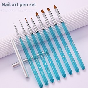 Professional UV Gel Nail Art Brush <b>Set</b> Nylon Flat Hair Acrylic Handle Liner Brushes <b>Crimped</b> Ferrule with Lid - Product Image 2
