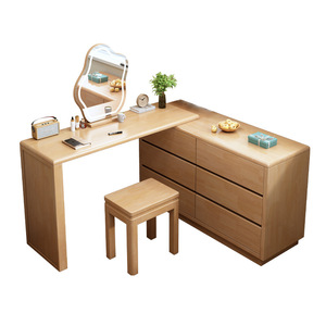 Solid Wood Dressing Table With Mirror And <b>Drawer</b> Bedroom Furniture For Small Apartment Extendable Design - Product Image 4