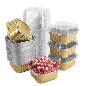 Moule carré en aluminium doré de 150 ml pour flan, mini-cupcakes et glaces – Contenant de cuisson en feuille d'aluminium – Vente chaude - Product Image 1