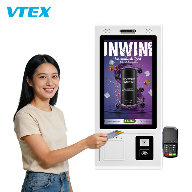 Wall Mount 21.5 27 32 Inch Touch Screen IPS Display Multi Payment QR Code Card Android Win OS POS System Self Service Kiosk