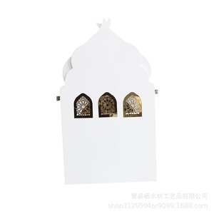 Adorno de Escritorio Estilo Mezquita de Madera Blanca con Ventanas Cortadas con Láser Dorado para Decoración del Hogar en Ramadán, Manualidades para la Sala de Estar - Product Image 4