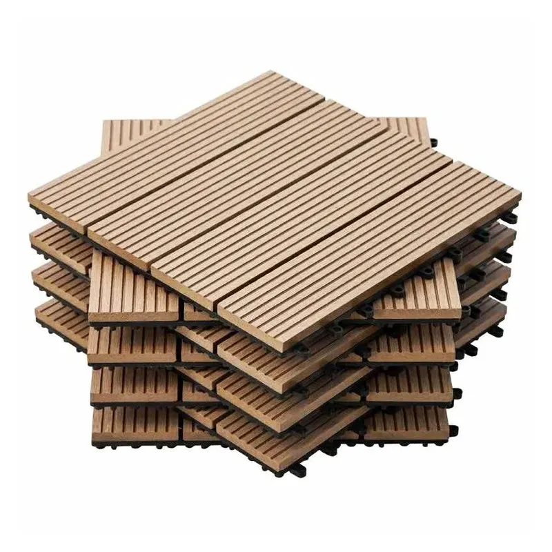 popular Ecological 30*30 DIY Terrace Teak tiles WPC deep embossed interlocking decking tile for patio outdoor floor