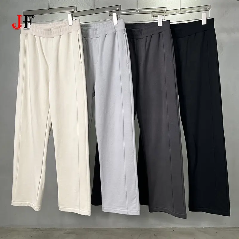 Tubo recto de gran tamaño 350 GSM 100% algodón francés Terry cordón pantalones largos para hombres con parte inferior ancha
