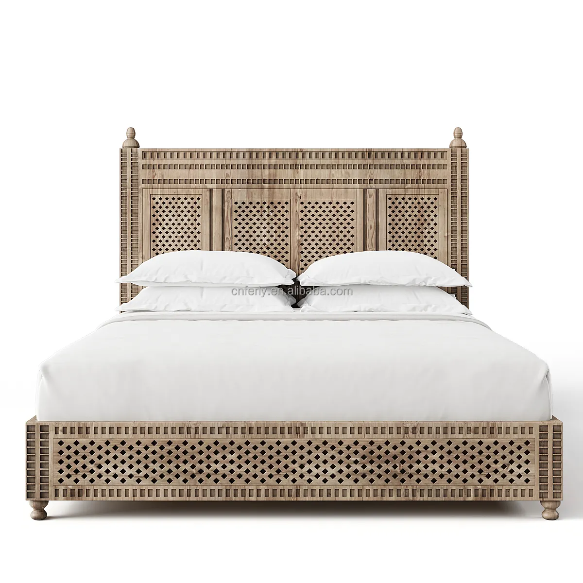 Ферли, мебель для спальни в американском стиле, в стиле ретро, деревянная кровать из массива дерева, натуральный дубовый полый деревянный каркас кровати размера «king-size»