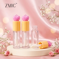 Ensemble de tubes vides pour rouge à lèvres et brillant à lèvres, flacon transparent pour huile à lèvres avec boucle porte-clés, étui en plastique rose en forme de cœur pour rouge à lèvres