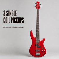 Basse IB 4 cordes avec 3 micros single-coil - Corps en tilleul, manche en érable, touche en palissandre, accastillage chromé, haute qualité