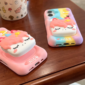 Para IPhone16 Promax 15 14 Plus 13 12 Pro Max 11 XR Funda de teléfono 3D Unicorn Head Grip <span class=keywords><strong>Tok</strong></span> Holder Cartoon Silicone Soft Cover Fundas - Product Image 6