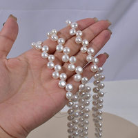Untaian Mutiara 3A 7-8mm dengan Lubang Samping, Mutiara Bentuk Roti dengan Lubang Tidak Tengah untuk Kalung Rumbai