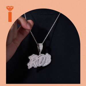 Collier Pendentif Personnalisé Hip Hop Lettre <span class=keywords><strong>ROB</strong></span>, Breloque Nom Bulle Moissanite Iced Out, Chaîne Corde Lourde, Pendentif Homme - Product Image 6