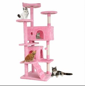 Albero Tiragraffi di Lusso all'Ingrosso in Peluche Rosa Torre Letto Personalizzato Moderno in Sisal Casetta per Animali Domestici e Gioco Realizzato in Truciolato - Product Image 6
