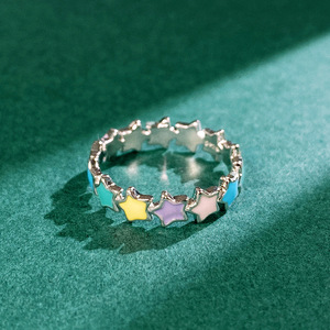 Anello a Stella Colorato, Gioiello da Dito in Stile Smaltato per Donne, Design a Cerchio Completo - Product Image 4