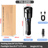 Lampe torche LED puissante à zoom longue portée rechargeable 150W XHP360 15000 Lumens IP65 Haute puissance pour l'extérieur
