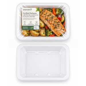 Barquettes alimentaires jetables en PP blanc de 600 ml, personnalisables avec logo, thermoscellables, micro-ondables, pour préparation de repas et traiteur, vente en gros - Product Image 1