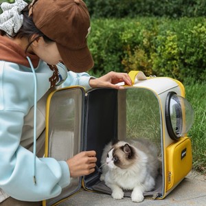 Cat Backpack Transparent Oxford Material Large Capacity Foldable Outdoor Travel <b>Pet</b> <b>Carrier</b> Yellow Pink Green Blue - Product Image 3