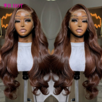 Peluca de Cabello Humano con Frente de Encaje Ondulado Color Chocolate 13x6, Pre-Pluck, Sin Pegamento, Encaje HD, para Mujeres Negras