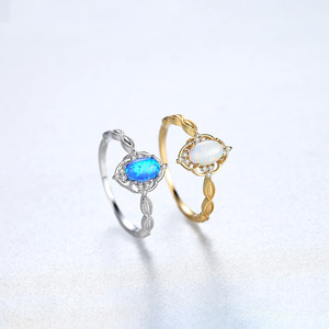 Anillo de Ópalo Chapado en Oro de Plata S925 para Mujer con Halo de Zirconia, Anillo de Compromiso Romántico con Piedras Preciosas, Venta al por Mayor de Fábrica - Product Image 4