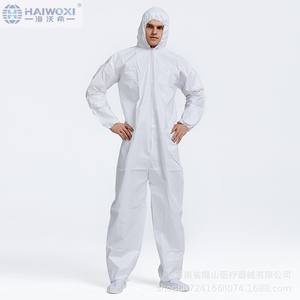 ชุดป้องกันไฮวอกซีแบบชิ้นเดียวแบบใช้แล้วทิ้ง ป้องกันฝุ่นและน้ำได้ทั้งตัว พร้อมฮู้ด สีขาว วัสดุ PP ตะเข็บเชื่อม - Product Image 3