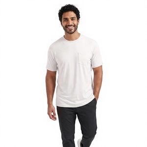 Camisetas de Hombre de Color Blanco con Bolsillo, Cuello Redondo, Manga Corta, Corte Regular, Estilo Casual de Verano, Camisetas de Algodón para Hombre - Product Image 1