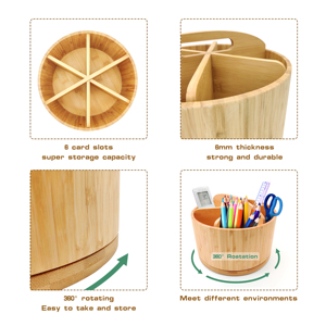 <span class=keywords><strong>Organisateur</strong></span> de <span class=keywords><strong>bureau</strong></span> en bambou avec 6 compartiments en bois Porte-<span class=keywords><strong>crayon</strong></span> rotatif Compartiments <span class=keywords><strong>organisateur</strong></span> de maquillage - Product Image 3