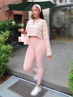 Ensemble de vêtements décontractés à rayures pour l'automne et l'hiver, haut court et legging assortis, ensemble de deux pièces pour femmes, ensemble de deux pièces avec pantalon
