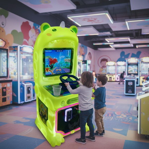 Machine de jeu d'arcade de course à monnayeur FEZA avec interface en anglais, lumières clignotantes et volant de direction pour enfants - Product Image 3