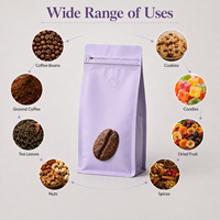 Sachets de café à fond plat avec valve, en aluminium imprimé sur mesure, couleur violette, fabriqués directement par le producteur, pour grains de café torréfiés