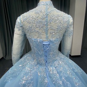 Vestido de Gala Largo Azul Musulmán Lsany258 para Quinceañera, con Perlas y Flores, Estilo Jancember - Product Image 2