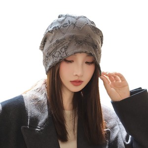 Corée femmes automne hiver grande circonférence de la tête montrant le visage petite pile casquette déchiré chapeau extérieur lettre pull froid bonnet - Product Image 5