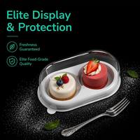 Boîte à dessert ovale à 2 compartiments en PET de qualité alimentaire, écologique, avec base blanche à double fente, jetable, pour Mochi Daifuku, pain et pizza