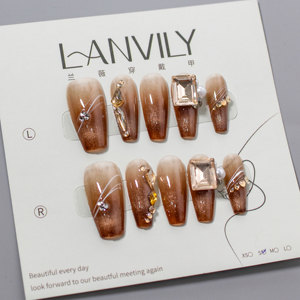 RONIKI <span class=keywords><strong>Faux</strong></span> ongles artisanaux de qualité supérieure, forme cercueil ou carrée, à motif <span class=keywords><strong>dessin</strong></span>é à la main, à coller, faible MOQ, livraison rapide - Product Image 1