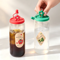 Gobelet à paille pour le camping, en verre, avec couvercle et paille, portable, passe au lave-vaisselle, résistant à la chaleur, pour jus, lait, thé et eau
