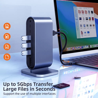 Docking Station Hub USB C 12-in-1 dengan Adaptor Monitor Ganda, 4K HD MI VGA RJ45 Ethernet USB 3.0 SD TF untuk Laptop Tipe C PC